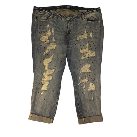 torrid Denim - TORRID Distressed Destroyed Studded Cuffed Cropped Boyfriend Jeans sz 24